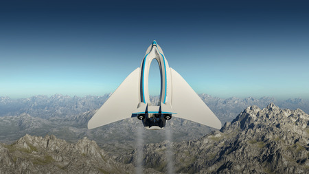 3d illustration of a prototype aircraft flyingの写真素材