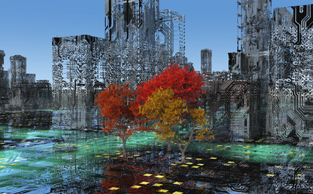 illustration concept of Circuits city  and computer equipmentの写真素材