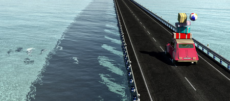 transport holidays and sea landscape in 3dの写真素材