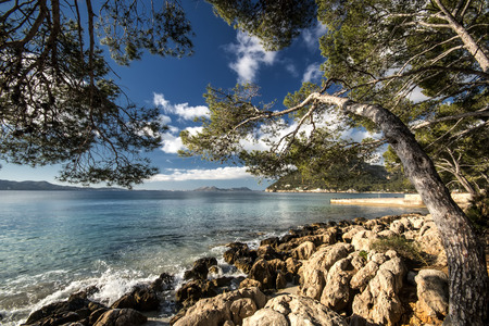 Landscape of the pollensa bay of Mallorca in Spainの写真素材