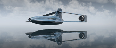 illustration of a prototype aircraft flying over the seaの写真素材