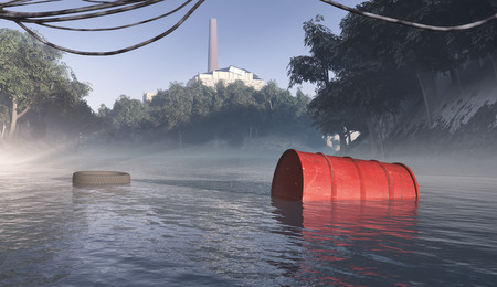 concept 3d  illustration pollution on the coastの写真素材