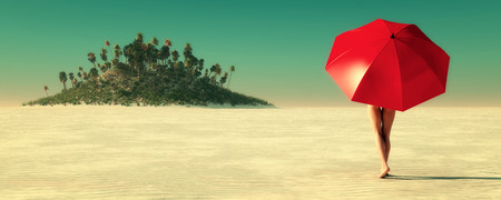 Sun and beach and woman  landscape in 3dの写真素材
