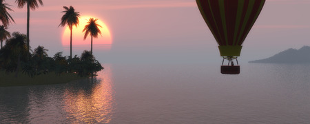 sunset and hot air balloon in 3dの写真素材