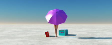 Sun and beach and woman  landscape in 3dの写真素材