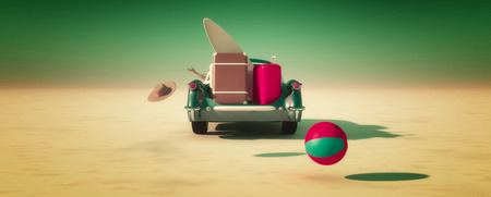 Car and happy woman traveling to the beachの写真素材