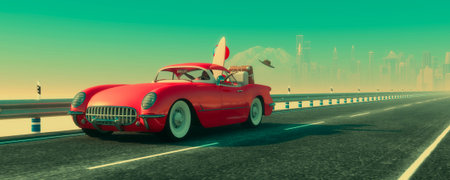 Car and happy woman traveling to the beach