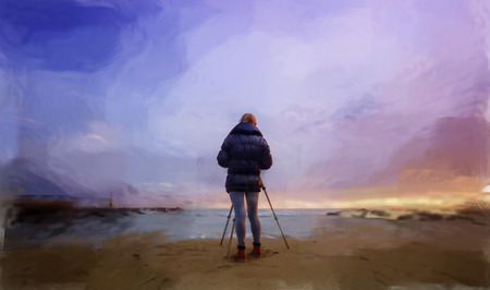 silhouette of photographerの写真素材