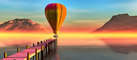 landscape and balloon oil paintingの写真素材