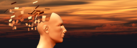 sunset and head of a man falling apart, psychology conceptの写真素材