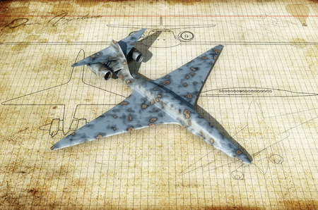 original sketches the design of a plane in aged paper with firmの写真素材