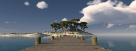 Landscape and wooden pier in islandの写真素材
