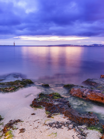 summer sunset in majorca beach, spainの写真素材