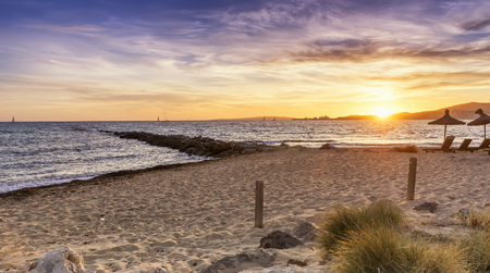 summer sunset in majorca beach, spainの写真素材