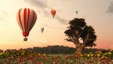 hot air balloons and blue skyの写真素材