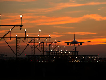 sunset and passenger plane