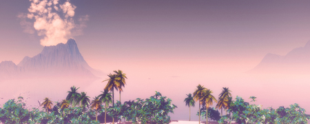 tropical landscape volcanoの写真素材