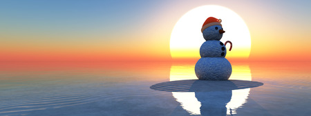Christmas concept with snowman in the beachの写真素材