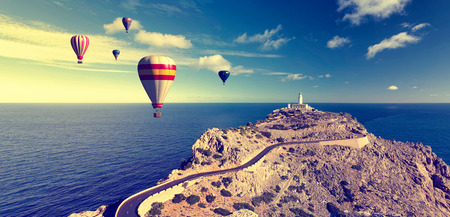 hot air balloons and blue sky in formentorの写真素材