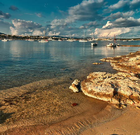 porto colom bay in balearic islandsの写真素材