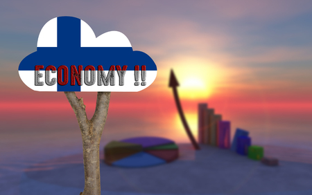 trunk and wooden sign indicating the country's economy ; finlandの写真素材