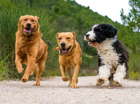 photograph of a dogs running