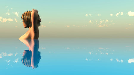 illustration woman washing in waterの写真素材