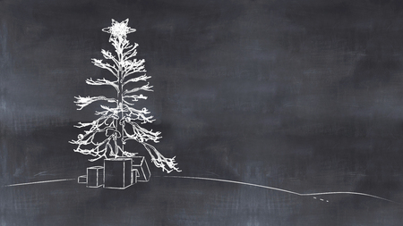 3d illustration of a Christmas tree painted on a blackboardの写真素材