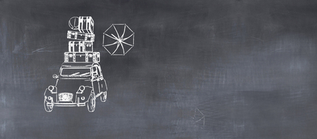 illustration of car loaded with suitcasesの写真素材