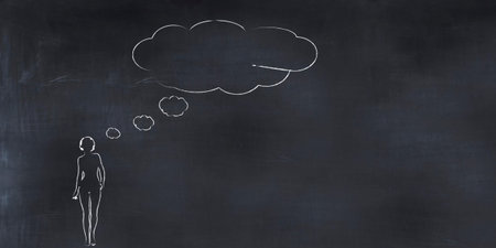 3D illustration of a woman painted on a blackboard