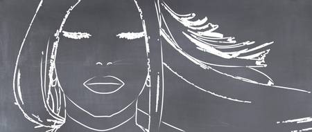 3D illustration of a woman's face painted on a blackboardの写真素材