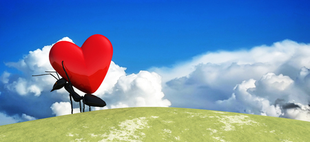 3d illustration of concept love, ant moving heartの写真素材