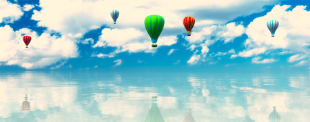 hot air balloons and blue skyの写真素材