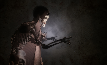 3d illustration of a skeleton with a shroudの写真素材