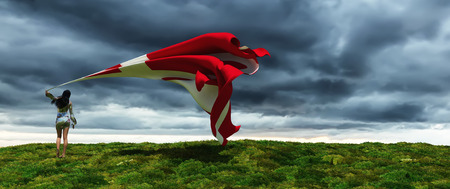 3d illustration of the woman and flag of denmarkの写真素材