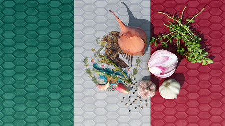 3d illustration of the flag of mexico and food for a healthy dietの写真素材