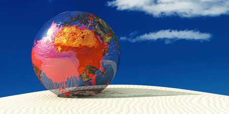 3d illustration of a globe and flag of chinaの写真素材