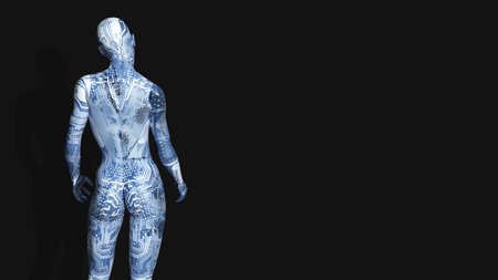 3d illustration of woman with electronic tattoosの写真素材