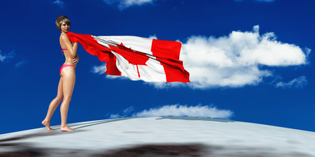 3d illustration of the woman and flag of canadaの写真素材