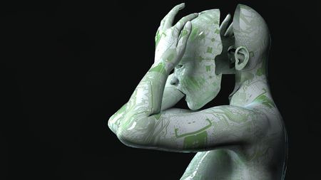 3d illustration of woman with electronic tattoosの写真素材