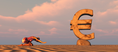 3d illustration of person praying, worshiping a currency deityの写真素材