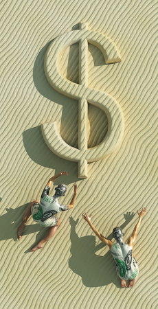 3d illustration of person praying, worshiping a currency deityの写真素材