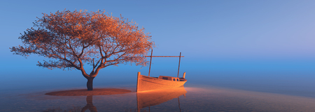 3d illustration of a tree on the beachの写真素材