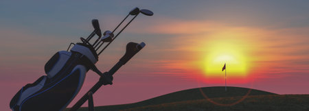 3d illustration of a bag of golf clubsの写真素材