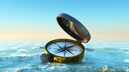 old compass in tropical island 3d illustrationの写真素材