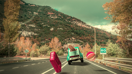 photography with 3d illustration of a car doing tourismの写真素材
