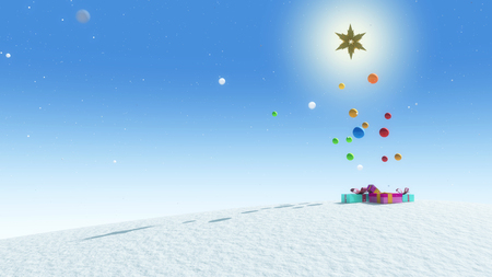 decorated Christmas invisible tree with gifts 3d illustrationの写真素材