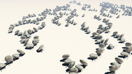 concept work, team of ants moving stones; 3d illustrationの写真素材