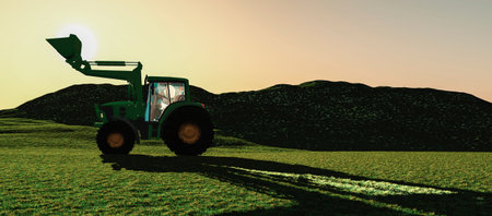 illustration of a tractor circulating in  field