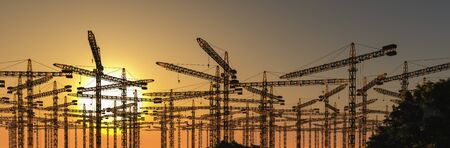 3d illustration of construction cranesの写真素材